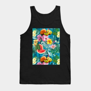 Vibrant tropical leaves pattern, watermelon illustration, tropical plants, turquoise colorful tropical fruits Tank Top